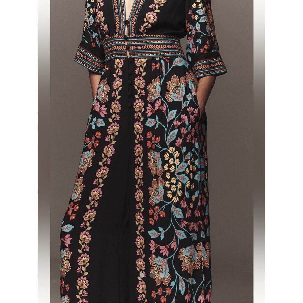 FARM Rio Black Floral-Embroidered Jumpsuit - Picture 2 of 6